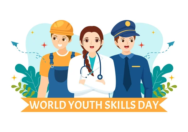 World Youth Skills Day Vector Illustration People Skill Various Employment - Stok Vektor