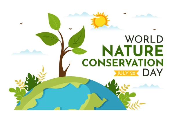 Día Mundial Conservación Naturaleza Ilustración Vectorial Con Mapa Mundial Árbol — Archivo Imágenes Vectoriales