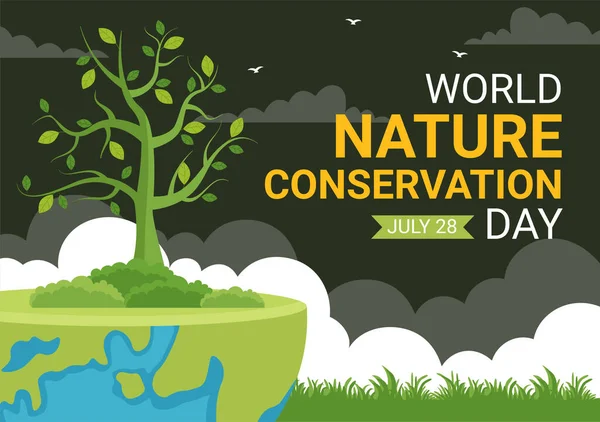 Ilustração Vetor Dia Mundial Conservação Natureza Com Mapa Mundo Árvore —  Vetores de Stock