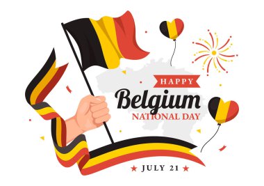 İniş Sayfası Şablonları için Çizgi Roman El Çiziminde Sallanan Bayrak Arkaplanıyla 21 Temmuz Bağımsızlık Günü 'nüz kutlu olsun