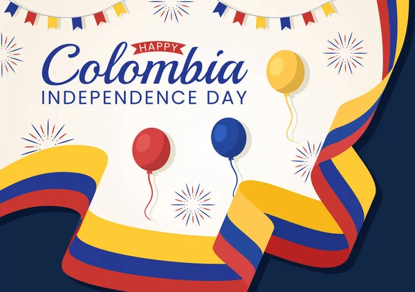 Colombia Día Independencia Ilustración Vectorial Con Bandera Ondeante Celebración Nacional — Archivo Imágenes Vectoriales