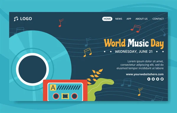 World Music Day Social Media Landing Page Lapos Rajzfilm Kézzel — Stock Vector
