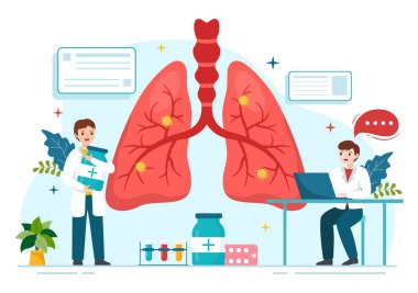 Pulmonolog Vector Illustration with Doctor Pulmonology, Ciğerleri Solunum Sistemi İnceleme ve Düz El Çizim Şablonlarında Tedavi