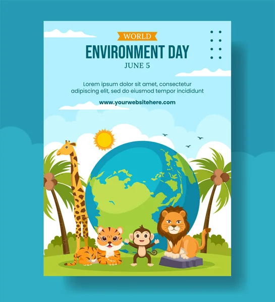 World Environment Day Vertical Poster Flat Cartoon Hand Drawn Template — 스톡 벡터