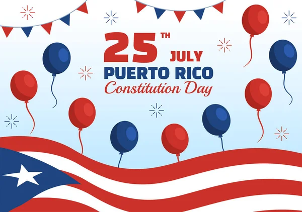 Happy Puerto Rico Constitution Day Vector Illustration Waving Flag Flat — Stock Vector