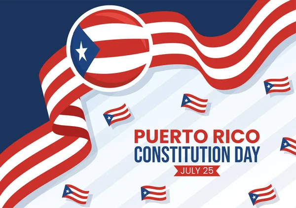 Happy Puerto Rico Constitution Day Vector Illustration Waving Flag Flat — Stock Vector