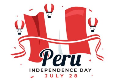 Peru Bağımsızlık Günü Vektör Resimleri 28 Temmuz 'da Ulusal Tatil Düz Çizgili Çizgili El Çizim Arkaplan Şablonu' nda Sallanan Bayrak