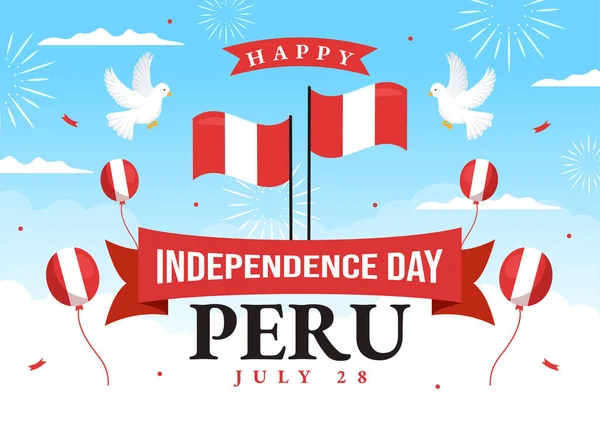 stock vector Peru Independence Day Vector Illustration on july 28 with Waving Flag in National Holiday Flat Cartoon Hand Drawn Landing Page Background Templates