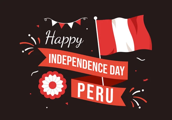Peru Independence Day Vector Illustration Juli Mit Wehender Flagge National — Stockvektor