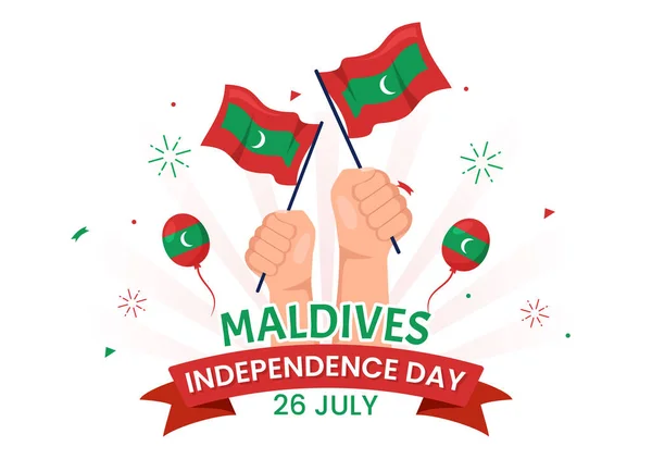 stock vector Happy Maldives Independence Day Vector Illustration on 26 July with Maldivian Wavy Flag in Flat Cartoon Hand Drawn Landing Page Background Templates