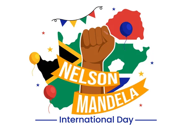 Happy Nelson Mandela International Day Vector Illustration Luglio Con Bandiera — Vettoriale Stock