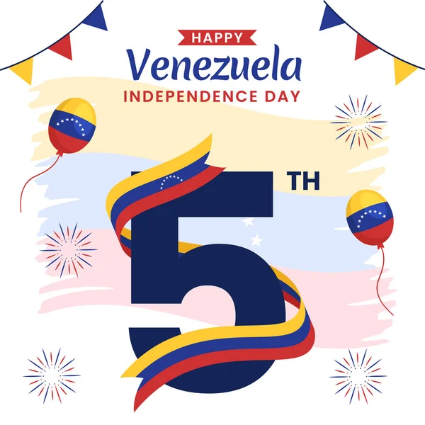 Happy Venezuela Independence Day Médias Sociaux Illustration Fond Modèles Dessinés — Image vectorielle