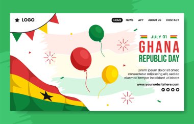 Gana Cumhuriyet Günü Sosyal Medya İniş Sayfası Düz Çizim El Şablon Çizimi