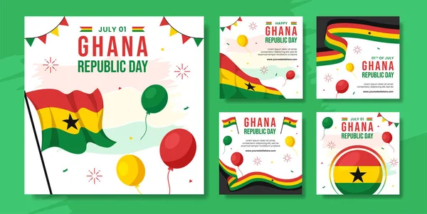 Ghana Día República Social Media Post Plantillas Dibujadas Mano Dibujos — Archivo Imágenes Vectoriales