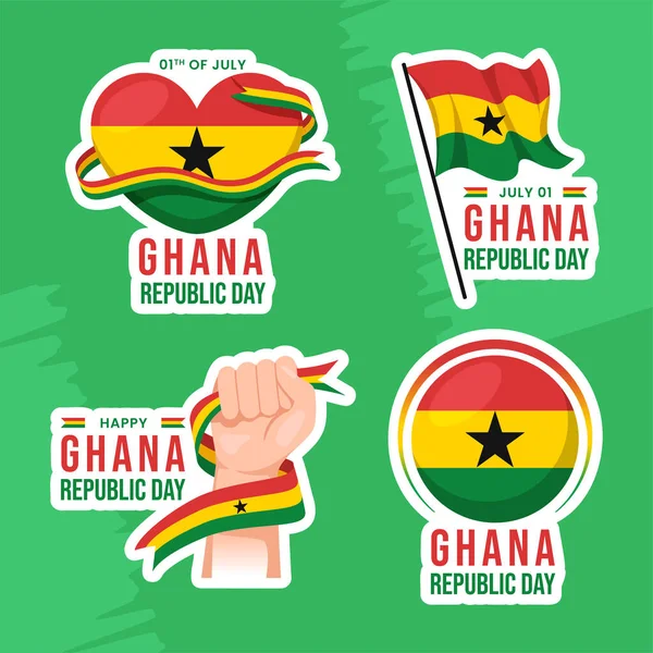 Ghana Republic Day Label Platt Tecknad Handritade Mallar Bakgrund Illustration — Stock vektor