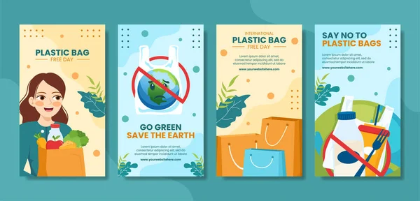International Plastic Bag Free Day Social Media Stories Flat Cartoon — Wektor stockowy
