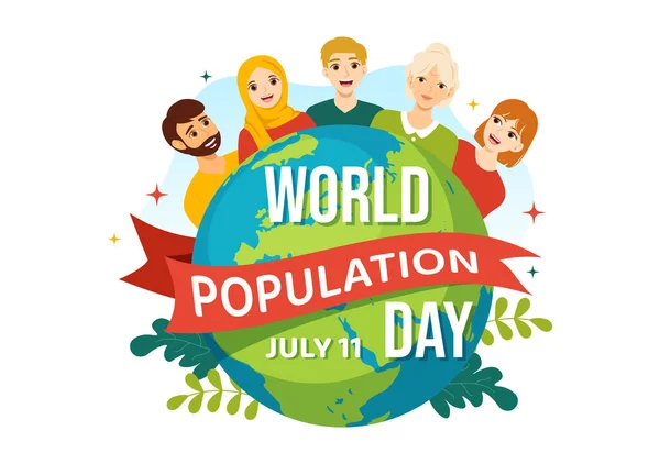 Wereld Bevolkingsdag Vector Illustratie Juli Bewustwording Van Wereldbevolking Problemen Vlakke — Stockvector
