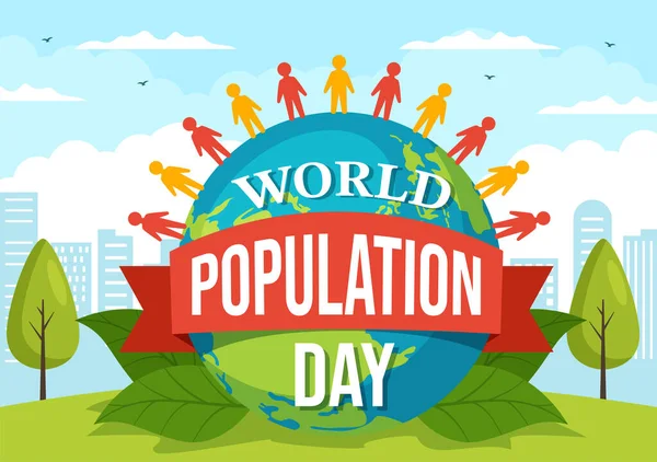 Wereld Bevolkingsdag Vector Illustratie Juli Bewustwording Van Wereldbevolking Problemen Vlakke — Stockvector