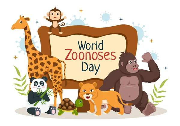 Világ Zoonózisok Day Vector Illusztráció Július Különböző Állatok Amely Erdőben — Stock Vector