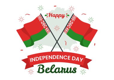Belarus Bağımsızlık Günü Vektör İlülasyonu 3 Temmuz 'da Ulusal Bayram Düz El Çizim Çizim Çizimi Çizim Arkaplan Şablonu' nda Sallanan Bayrak