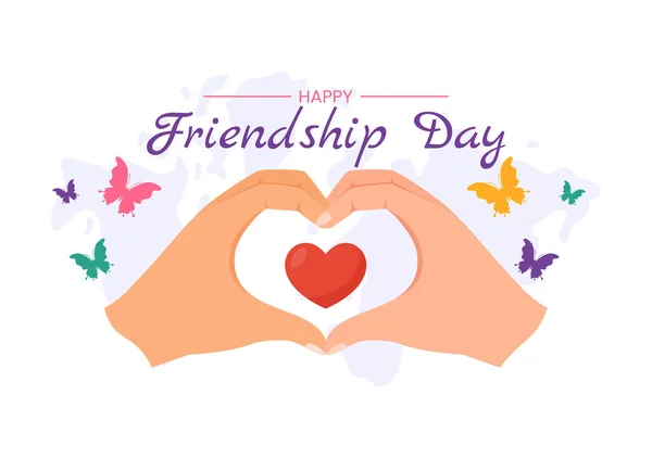 Happy Friendship Day Vector Illustration Young Boys Girls Togetherness Flat — Stock Vector