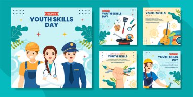 Dünya Gençlik Yetenekleri Günü Sosyal Medya İllüstrasyon Düz Çizim El Şablonları Çizim Arkaplanı