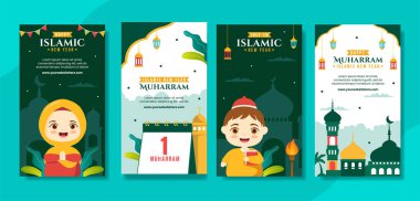 Mutlu Muharram İslami Yıl Sosyal Medya Hikayeleri Çizgi El Şablonları Çizim Arkaplan Resimleri