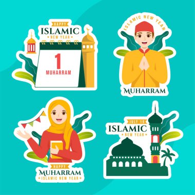 Mutlu Muharram İslami Yıl Etiketi Düz El Çizim Şablonları Arkaplan ResimleriName