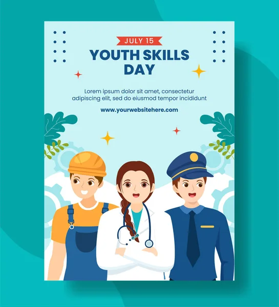Giornata Mondiale Della Gioventù Competenze Verticale Manifesto Illustrazione Piatto Cartone — Vettoriale Stock