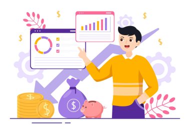 İş Düz El Çizim Şablonlarında Düşük, Fiyat Düşürme veya Düşen Kâr Oranlı Maliyet Azaltma Vektörü İlülasyonu