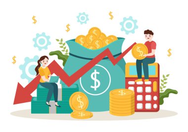 İş Düz El Çizim Şablonlarında Düşük, Fiyat Düşürme veya Düşen Kâr Oranlı Maliyet Azaltma Vektörü İlülasyonu