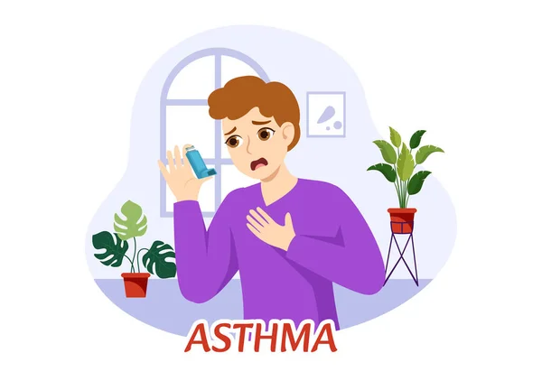 Ilustração Vetor Doença Asma Com Pulmões Humanos Inaladores Para Respirar — Vetor de Stock
