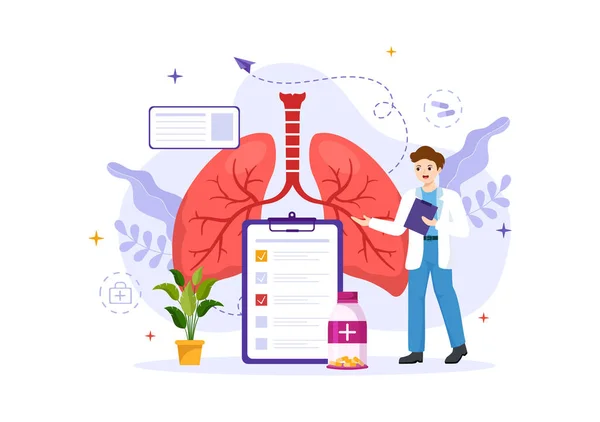 Astma Ziekte Vector Illustratie Met Menselijke Longen Inhalatoren Voor Ademhaling — Stockvector