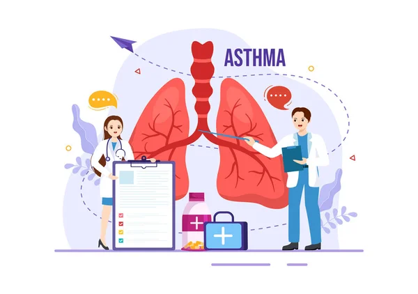 Illustration Vectorielle Maladie Asthme Avec Poumons Inhalateurs Humains Pour Respiration — Image vectorielle