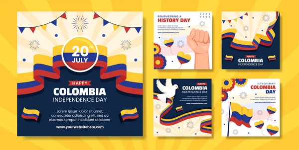 Día Independencia Colombia Social Media Post Cartoon Plantillas Dibujadas Mano — Archivo Imágenes Vectoriales