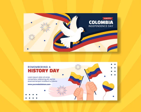 stock vector Colombia Independence Day Horizontal Banner Cartoon Hand Drawn Templates Background Illustration