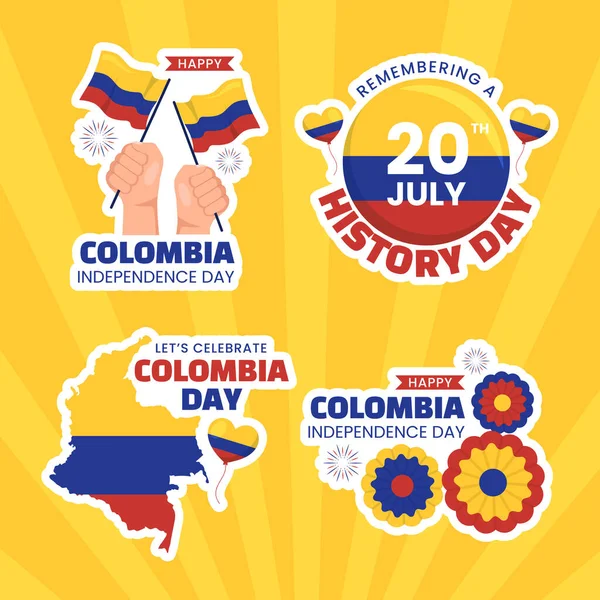Colombia Etiqueta Del Día Independencia Plantillas Dibujadas Mano Dibujos Animados — Archivo Imágenes Vectoriales
