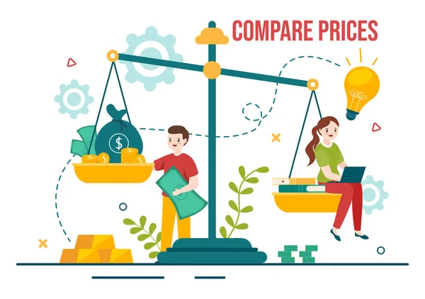 Összehasonlítás Árak Vektor Infláció Illusztráció Gazdaságban Mérleg Érték Áruk Lapos — Stock Vector