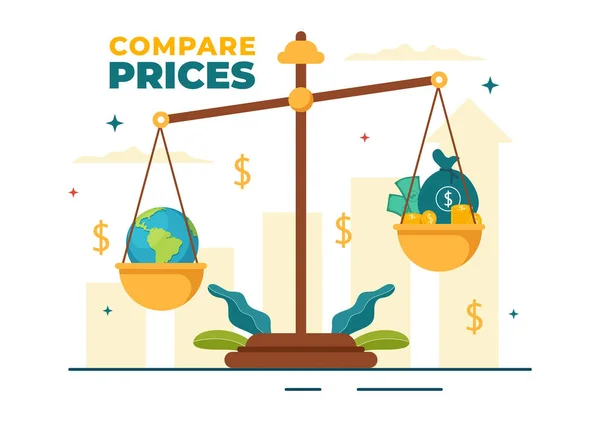Comparar Precios Ilustración Vectorial Inflación Economía Escalas Con Precios Valores — Vector de stock