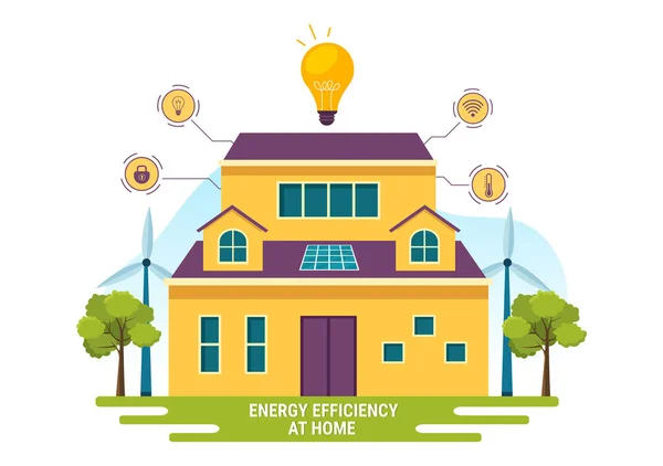 Efektywność Energetyczna Domu Wektor Ilustracja Inteligentnego Systemu Technologii House Scentralizowaną — Wektor stockowy