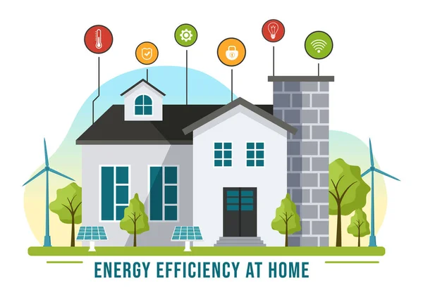Energieffektiv Hemma Vektor Illustration Smart House Technology System Med Centraliserad — Stock vektor