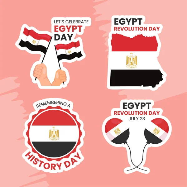 Egipto Día Revolución Etiqueta Plana Dibujos Animados Plantillas Dibujadas Mano — Archivo Imágenes Vectoriales