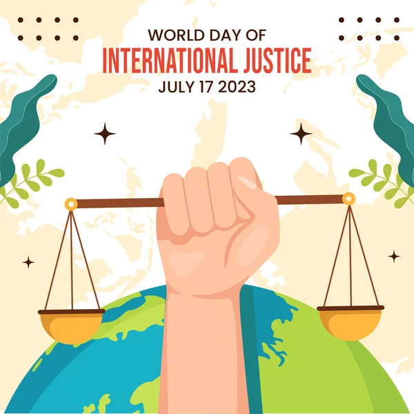 Dia Mundial Justiça Internacional Social Media Background Ilustração Cartoon Hand —  Vetores de Stock