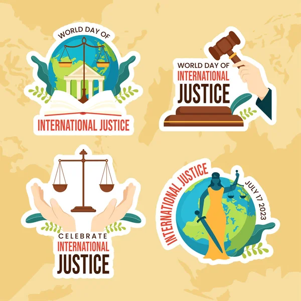 Día Mundial Justicia Internacional Etiqueta Ilustración Plantillas Dibujos Animados Planos — Archivo Imágenes Vectoriales