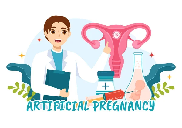 Umělá Těhotenská Vektorová Ilustrace Párem Úspěšném Embryovém Štěpu Reprodukční Zdraví — Stockový vektor
