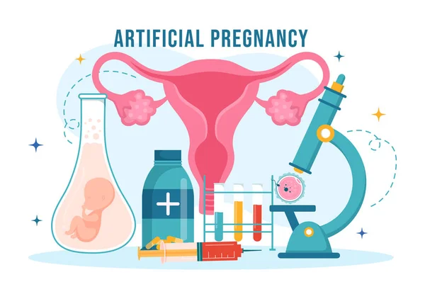 Ilustración Vectores Embarazo Artificial Con Pareja Después Injerto Embrión Exitoso — Archivo Imágenes Vectoriales