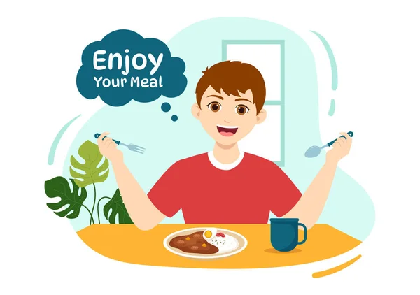 Enjoy Your Meal Vector Illustration Variety Delicious Food Home Restaurant — Stock Vector