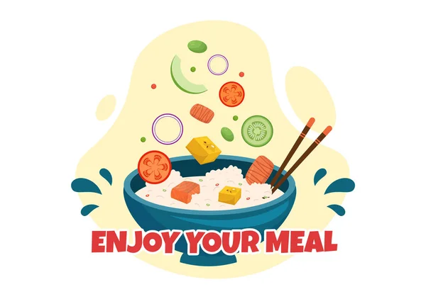 Απολαύστε Γεύμα Σας Διάνυσμα Εικονογράφηση Μια Ποικιλία Από Νόστιμα Τρόφιμα — Διανυσματικό Αρχείο