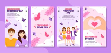 Mutlu Dostluk Günü Sosyal Medya Hikayeleri Çizgi Film El Şablonları Çizim Arkaplanı