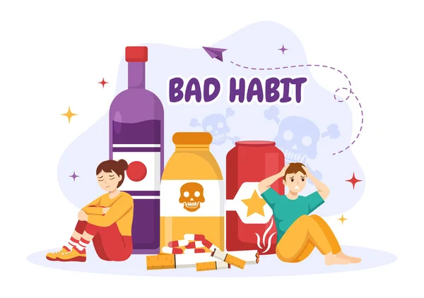Bad Habit Vector Illustration Unhealth Lifestyle Eating Fast Food Alcohol — 스톡 벡터